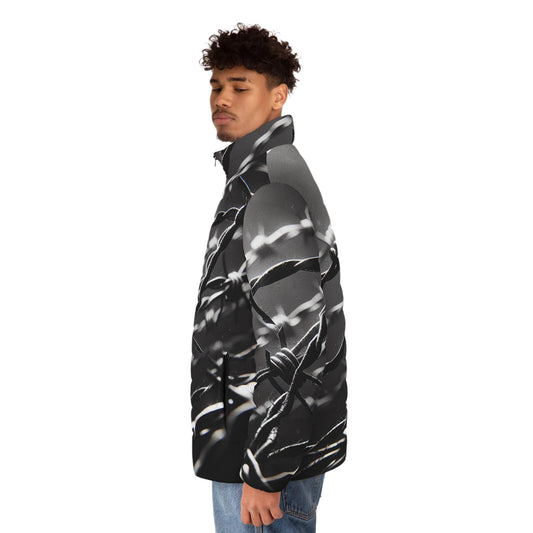 Stachedraht Allover Print Men's Puffer Jacket, Winter Coat, Outerwear, Fashion Apparel, Warm Jacket for Men