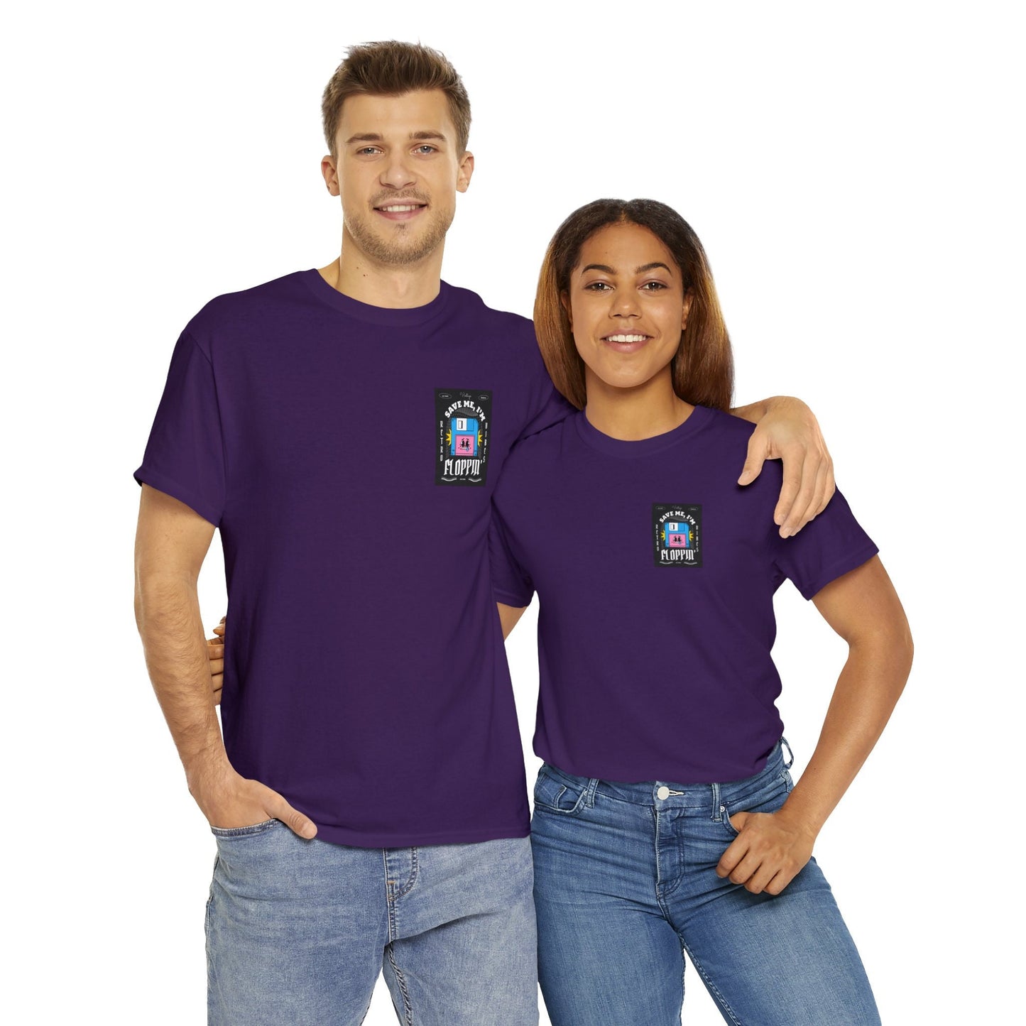 Save Me, I'm Floppin' T-Shirt aus 100% Baumwolle Unisex Heavy Cotton Tee Front/Back Print Retro Vintage Vibes Streetwear