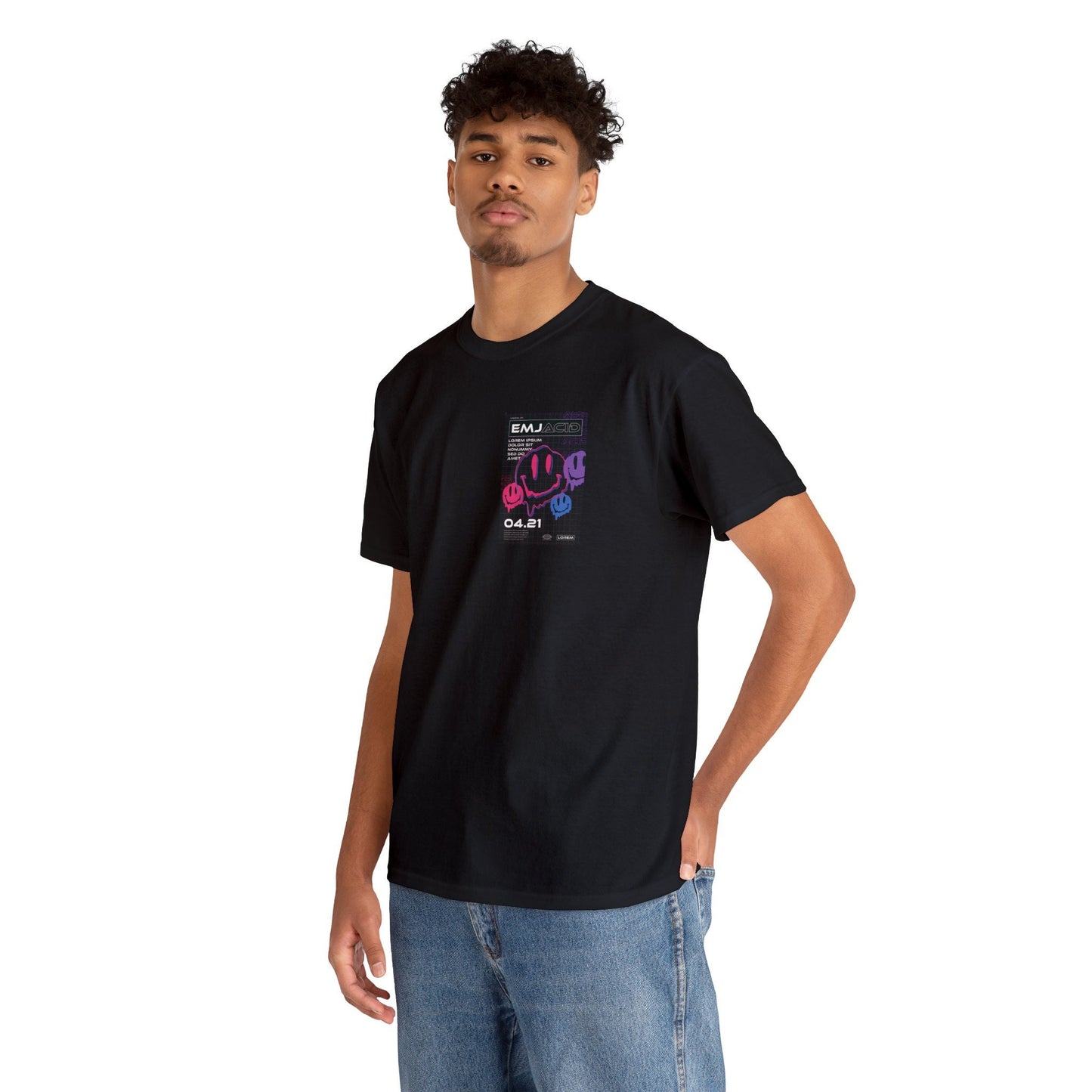 Unisex Heavy Cotton Tee Front/Back Print Rave Trippy Dripp Streetwaer schmelzend ACID LSD Trip Emoji