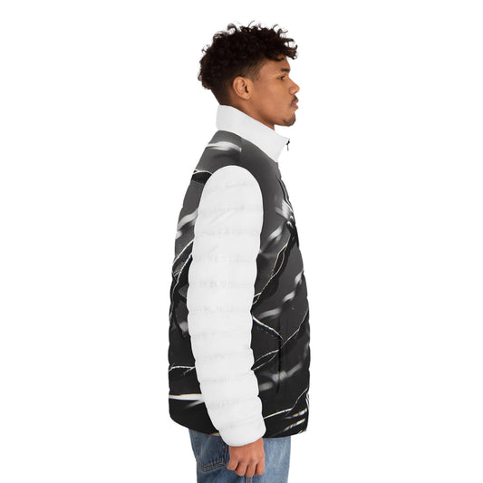 Puffer Jacket, Barb Wire Design, Western Look, Men's Jacket, Printed Body Parts, Stylish Winter Coat, Unique Outerwear, Trendy Coat for Him,