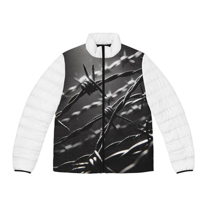 Puffer Jacket, Barb Wire Design, Western Look, Men's Jacket, Printed Body Parts, Stylish Winter Coat, Unique Outerwear, Trendy Coat for Him,