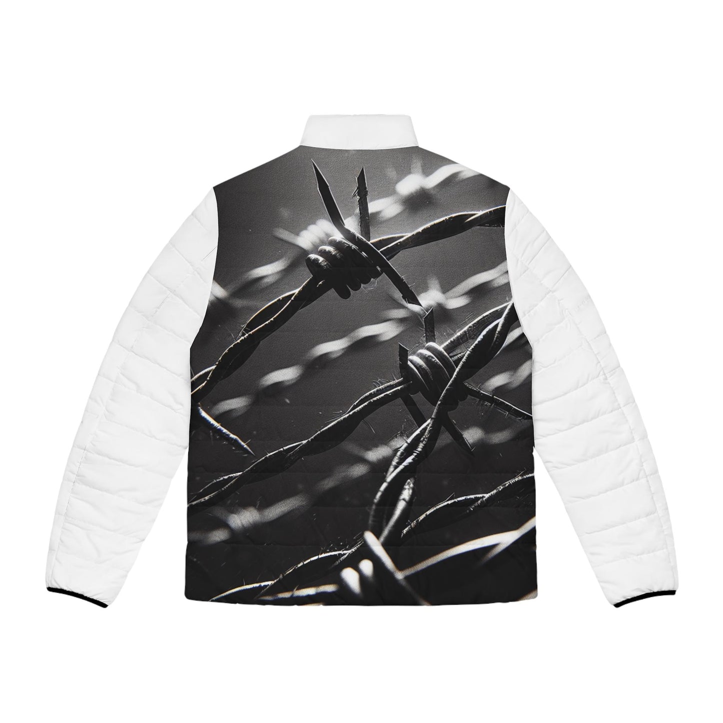 Puffer Jacket, Barb Wire Design, Western Look, Men's Jacket, Printed Body Parts, Stylish Winter Coat, Unique Outerwear, Trendy Coat for Him,