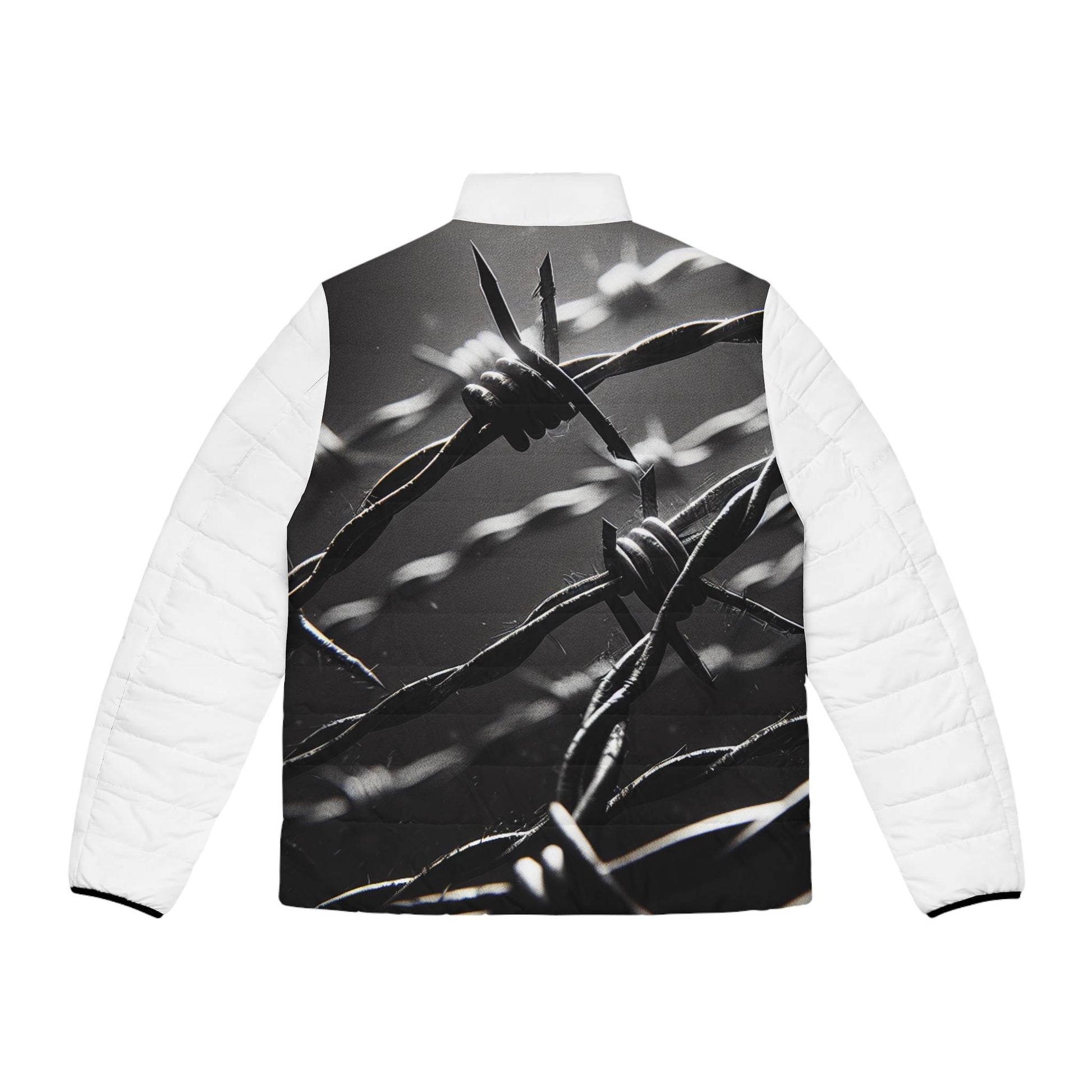 Puffer Jacket, Barb Wire Design, Western Look, Men's Jacket, Printed Body Parts, Stylish Winter Coat, Unique Outerwear, Trendy Coat for Him,