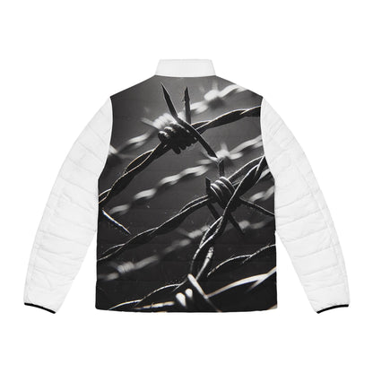 Puffer Jacket, Barb Wire Design, Western Look, Men's Jacket, Printed Body Parts, Stylish Winter Coat, Unique Outerwear, Trendy Coat for Him,