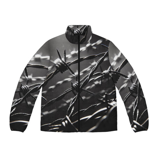 Stachedraht Allover Print Men's Puffer Jacket, Winter Coat, Outerwear, Fashion Apparel, Warm Jacket for Men
