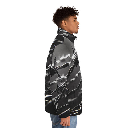 Stachedraht Allover Print Men's Puffer Jacket, Winter Coat, Outerwear, Fashion Apparel, Warm Jacket for Men