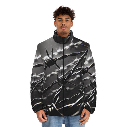 Stachedraht Allover Print Men's Puffer Jacket, Winter Coat, Outerwear, Fashion Apparel, Warm Jacket for Men