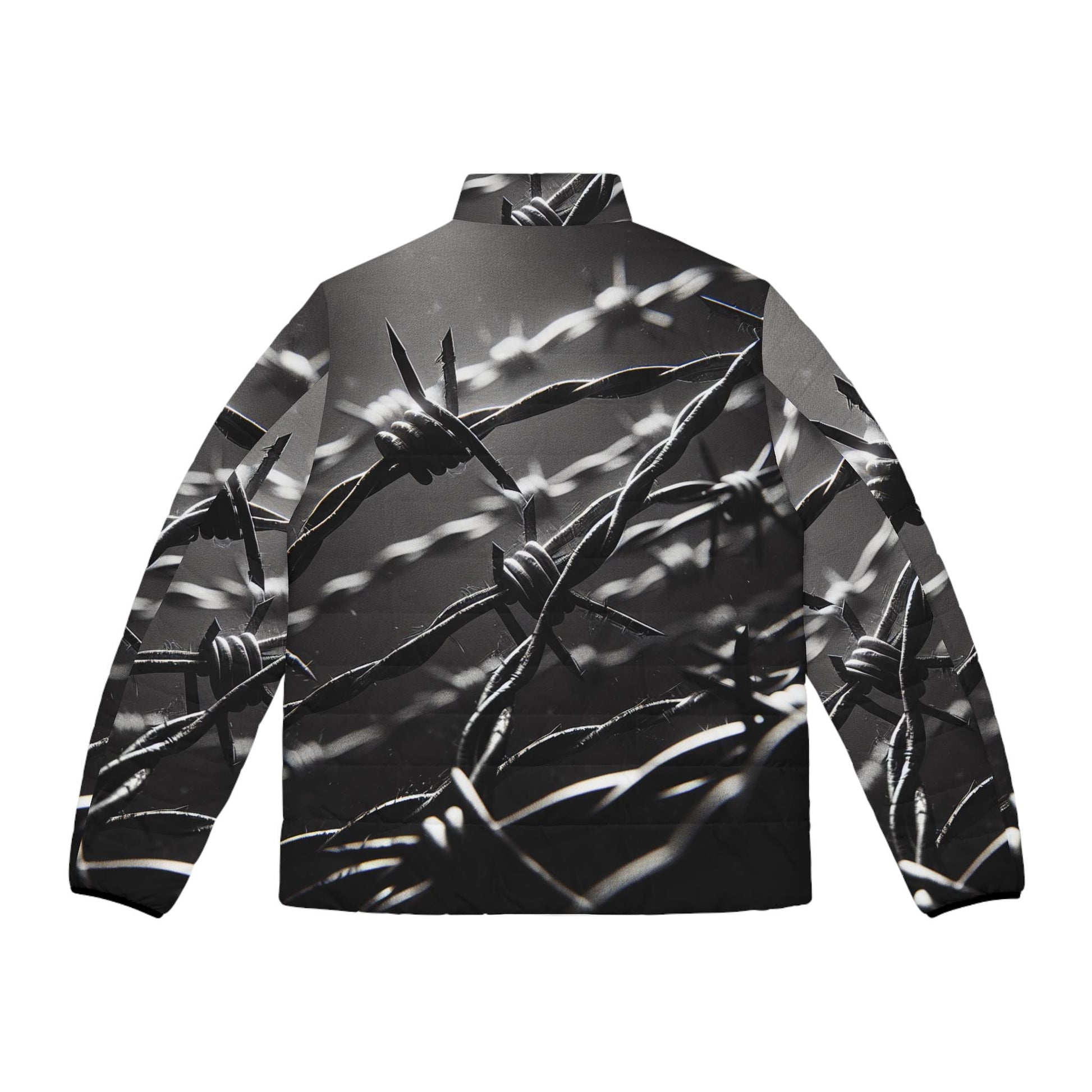Stachedraht Allover Print Men's Puffer Jacket, Winter Coat, Outerwear, Fashion Apparel, Warm Jacket for Men