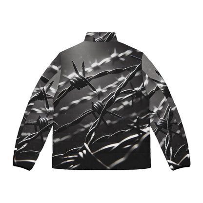 Stachedraht Allover Print Men's Puffer Jacket, Winter Coat, Outerwear, Fashion Apparel, Warm Jacket for Men